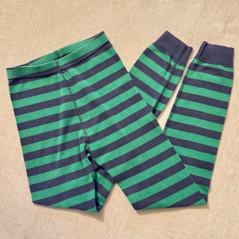 Hanna Andersson Kids Long Johns Long Pants, Navy Blue, Green Stripes 140 CM US10
